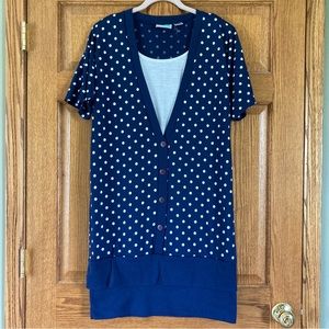 5/$15 Center Aisle Plus Blue & White Polka Dot Cardigan-like Dress/Tunic 18W